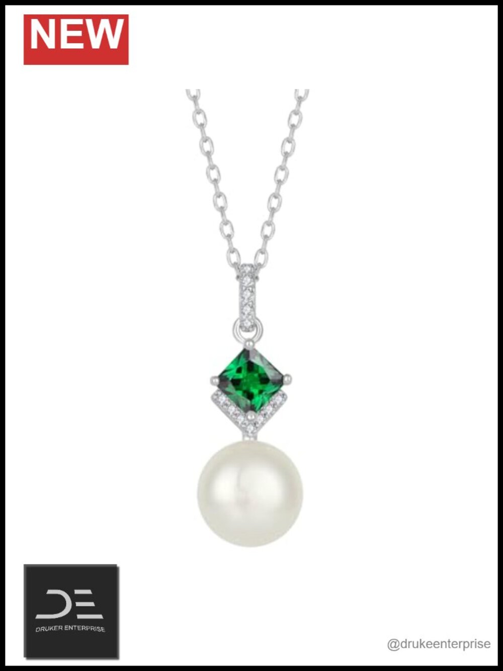 Freshwater Pearl Necklace 8mm Pendant Rhodium Plated Brass